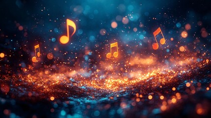 Fototapeta premium Musical notes dancing amidst sparkling lights abstract visualization digital art enchanting atmosphere