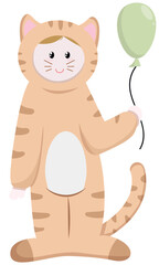 child in ginger kitten pajamas kigurumi, cute baby vector illustration in flat style, character