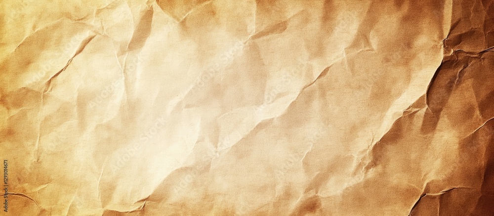 Poster crumpled vintage paper background in warm beige tones with soft light texture and subtle shadow deta