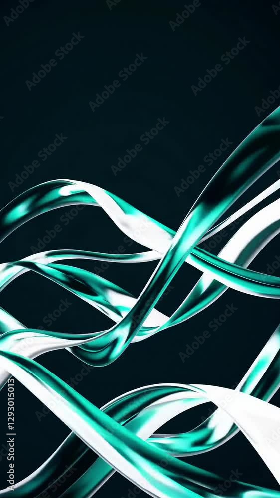 Poster dynamic undulating metallic ribbons forming abstract waves in motion