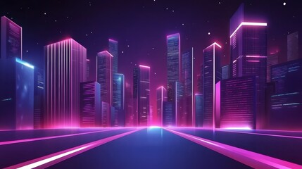 Futuristic cityscape with glowing structures and digital pathways, showcasing advanced urban innovation.