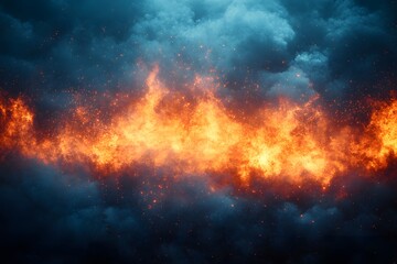 Fototapeta premium Intense Fire Burst Against Dark Clouds for Dramatic Background or Design