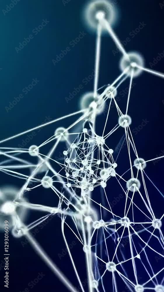 Poster dynamic network of interconnected nodes transforming in 3d space