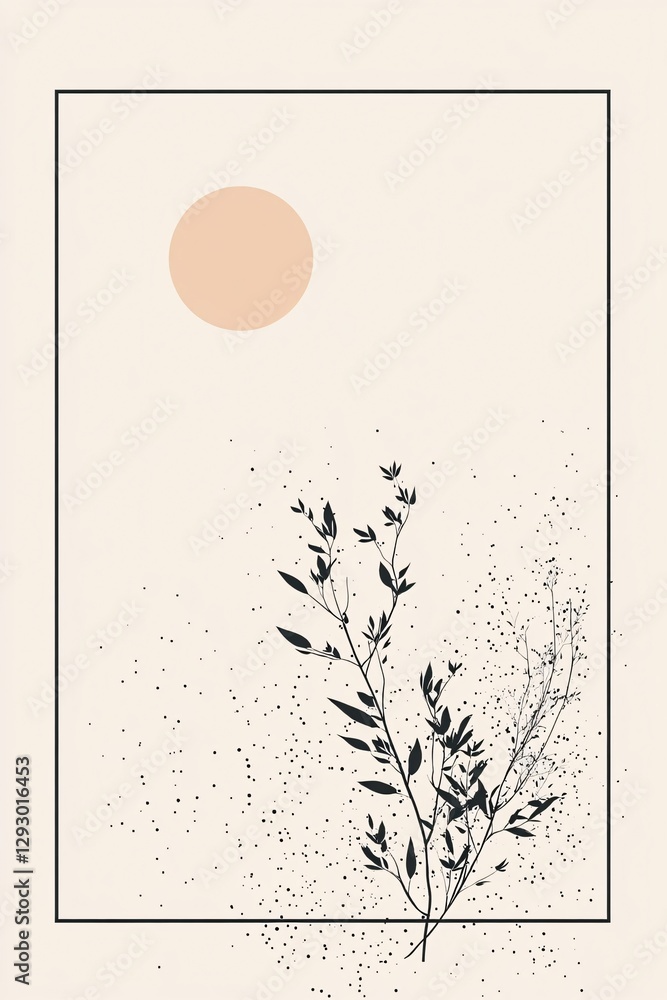 Poster minimalist geometric frame with a hand-drawn effect, decorated with tiny sparkles, vector format