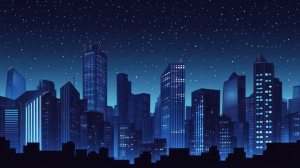 Night city skyline, glowing buildings, starry sky, urban landscape, website banner (1)