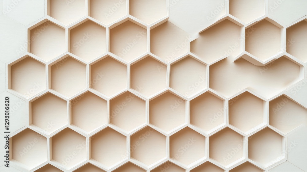 Poster a minimalist geometric pattern of empty honeycomb hexagons on a cream background.