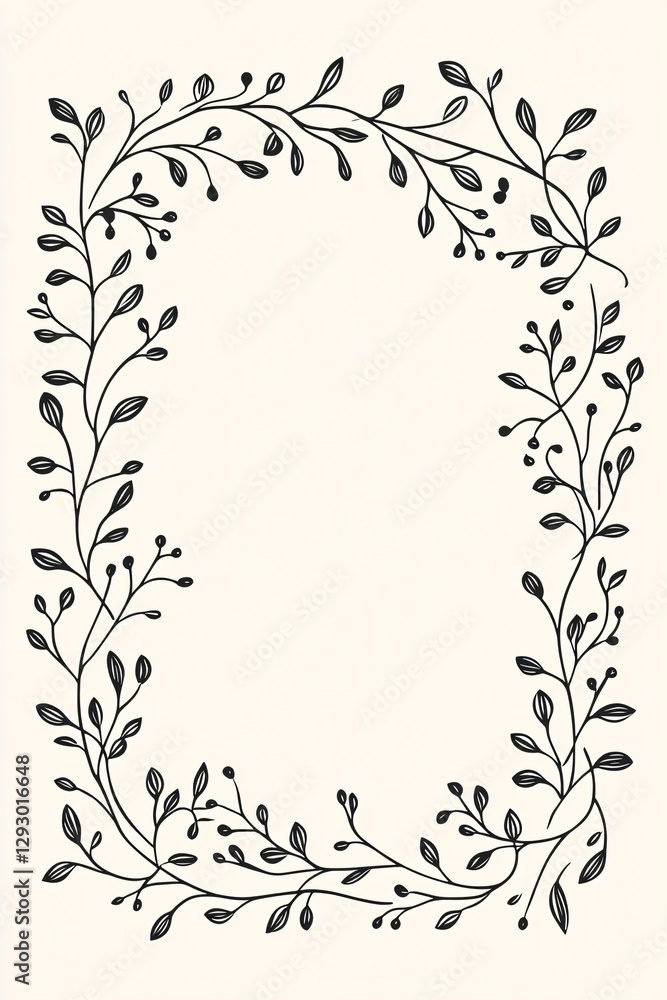 Poster sweet and simple hand-drawn frame with curly edges and tiny leaves, isolated vector