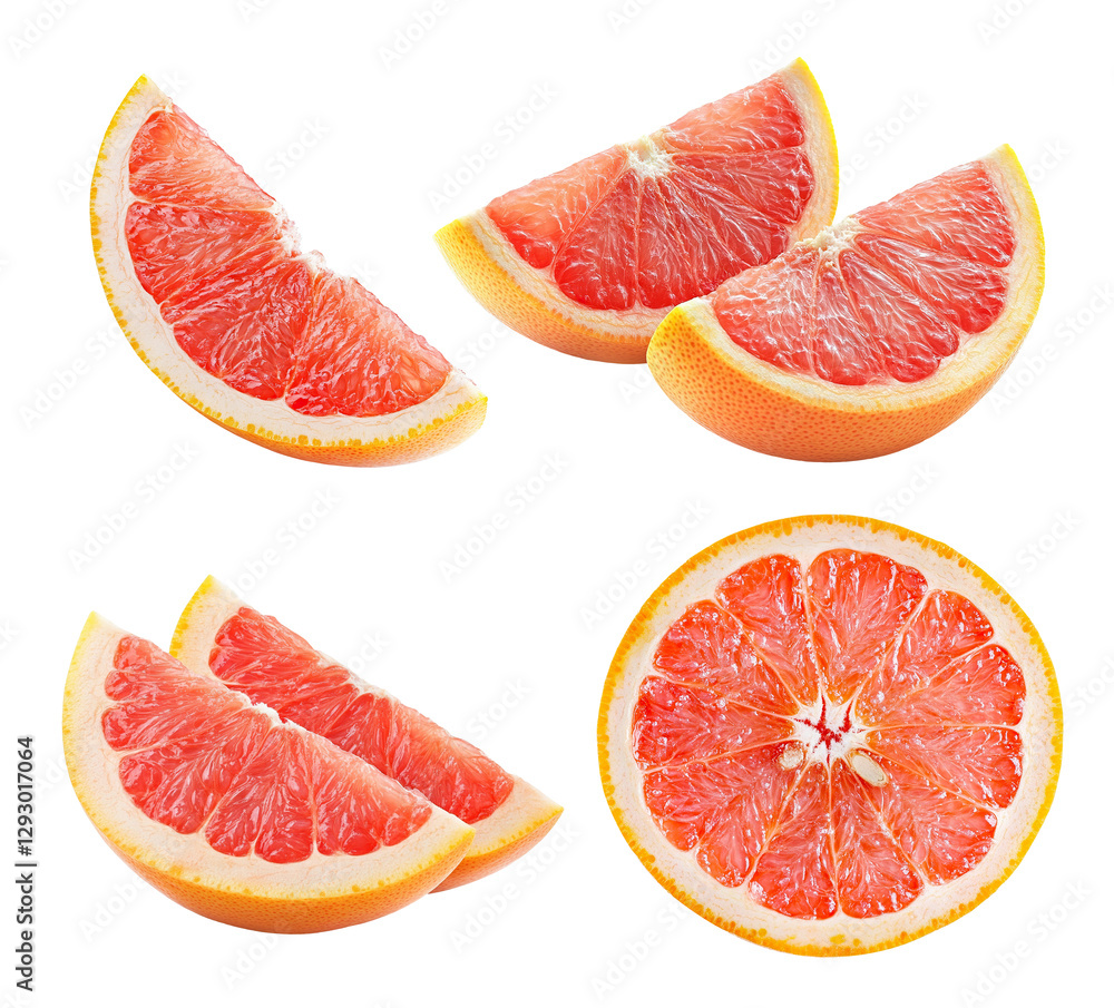 Poster set of fresh grapefruit slices, isolated on transparent cutout background