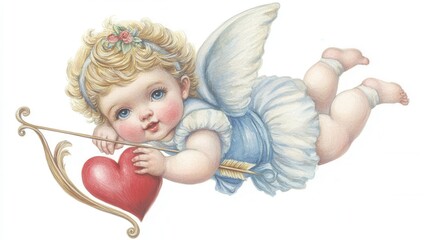 Fototapeta premium Adorable Baby Creature in Flight with Heart and Arrow