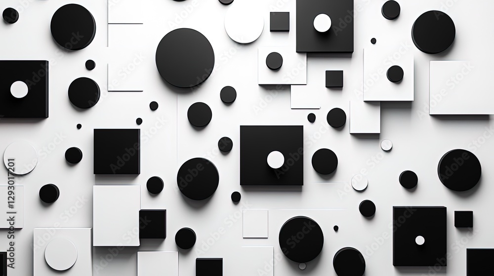 Aufkleber monochrome grid of circles and squares, creating an elegant and simple pattern