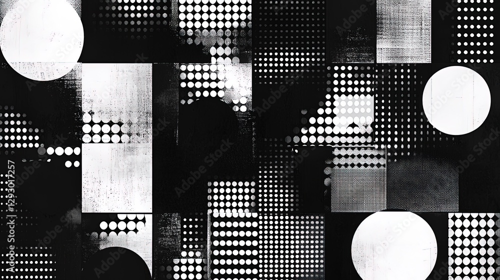 Aufkleber monochrome grid of circles and squares, creating an elegant and simple pattern