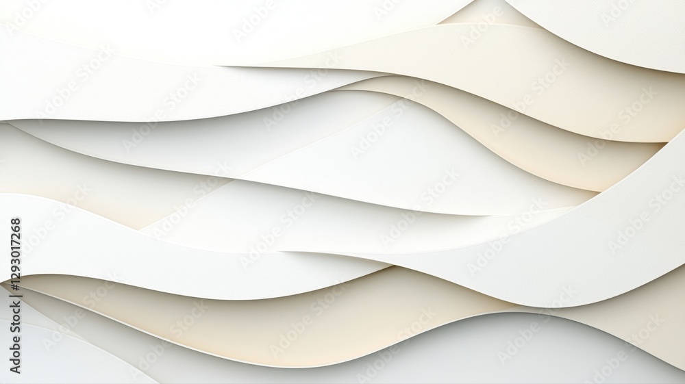 Poster abstract 3d layered white and beige paper wave background with smooth curves and shadows.