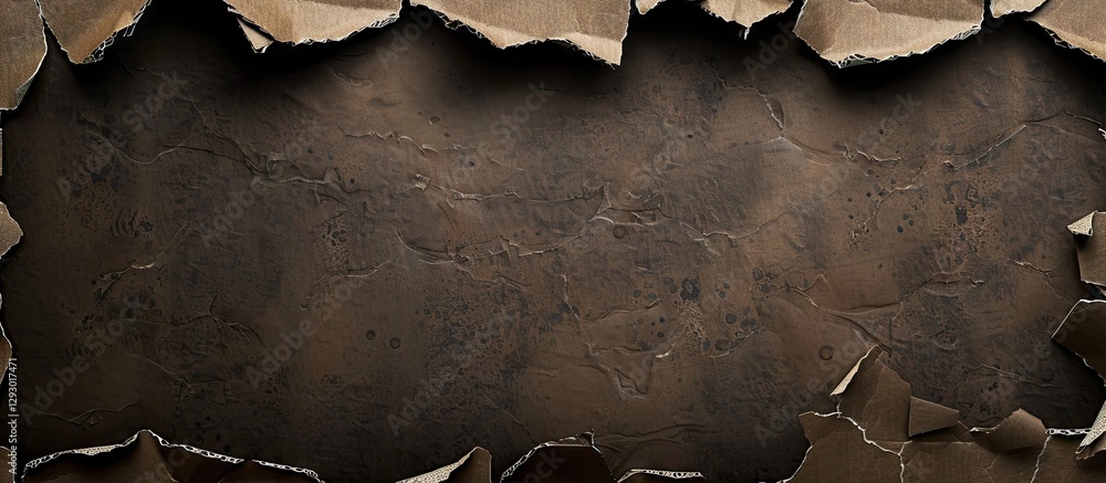 Aufkleber Torn brown paper background with dark textured center and ragged edges, creating a rustic, vintage appearance ideal for artistic designs.