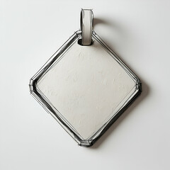 a delicate, intricately illustrated diamond-shaped luggage tag with rough, expressive lines and subtle texture, rendered in a whimsical hand-sketched style, set against a crisp, pure white background 