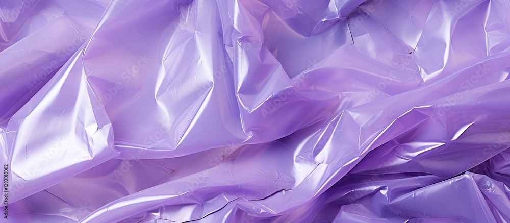 Poster crumpled lilac plastic texture with soft glossy sheen and varied light reflections created by folds 