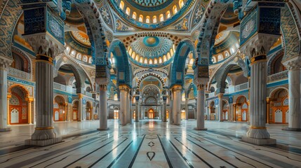 Naklejka premium the magnificent architectural design of a Muslim mosque during Ramadan