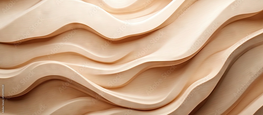 Leinwandbilder Natural wood texture background featuring soft beige wave patterns and layered contours, ideal for design projects with a warm aesthetic.