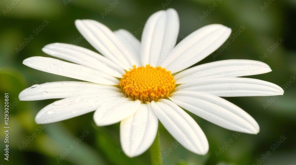 Poster a captivating close-up of a delicate daisy with water droplets, showcasing the intricate details of 