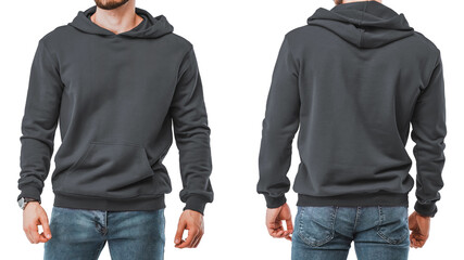 Young man in dark gray hoodie, isolated on white © AlexGo