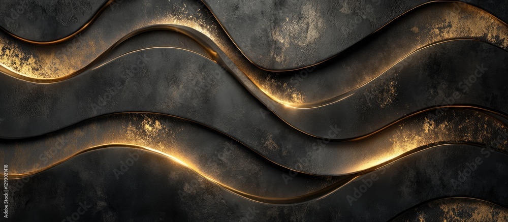 Poster elegant wavy gold lines on a dark textured background create a rich dynamic design with deep layers 