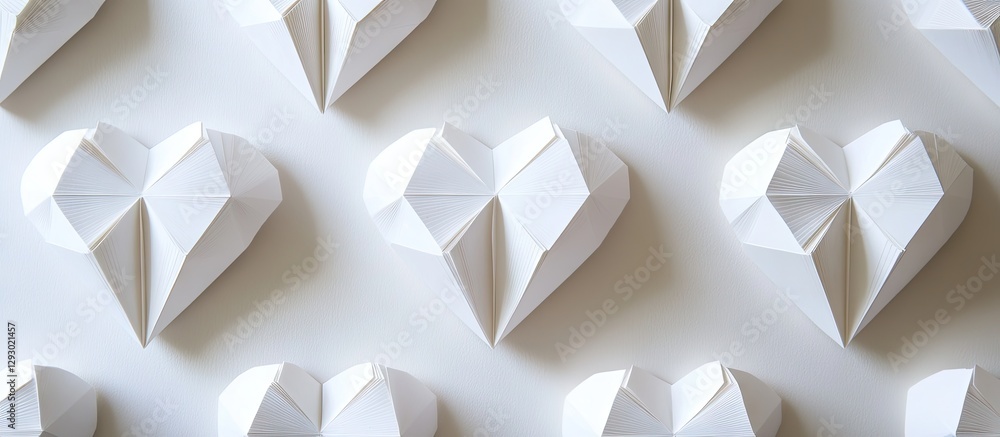 Poster kraft paper envelope with white origami hearts arranged in a grid pattern on a white background for 