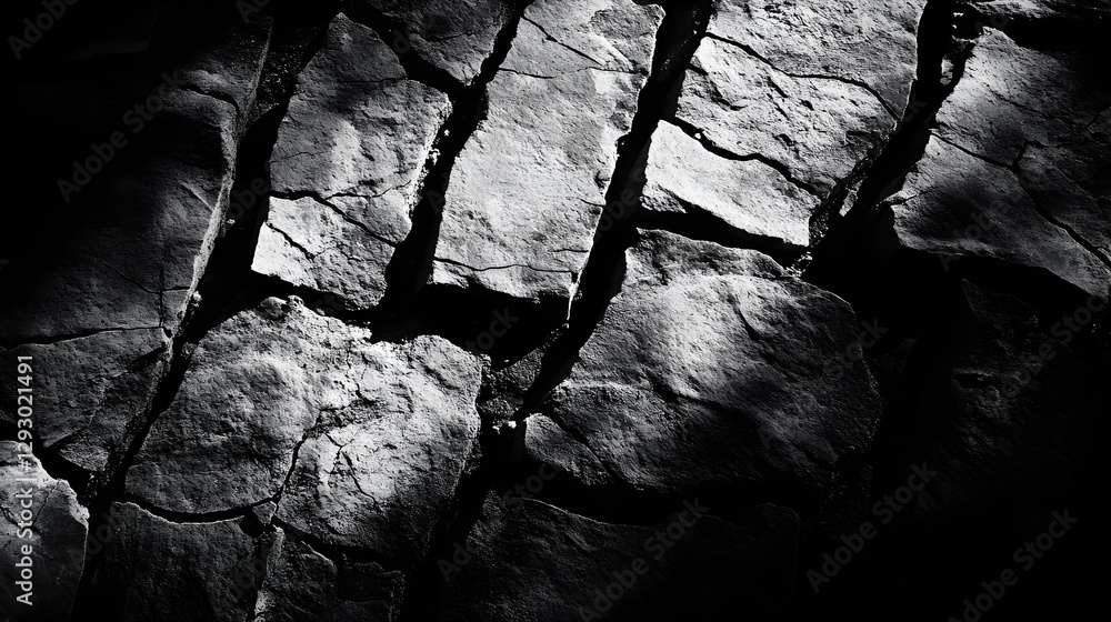 Wall mural of cracked ground with shadows emphasizing depth and texture
