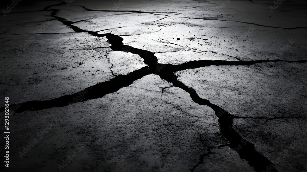 Wall mural of cracked ground with shadows emphasizing depth and texture