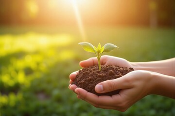 Fototapeta premium person holding a small plant in their hands