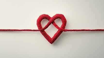 A red heart-shaped knot made of a twisted rope.
