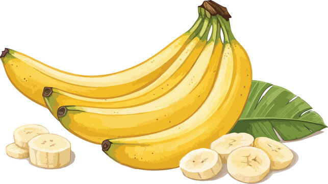 yellow bananas with green leaf and slices clip art preview