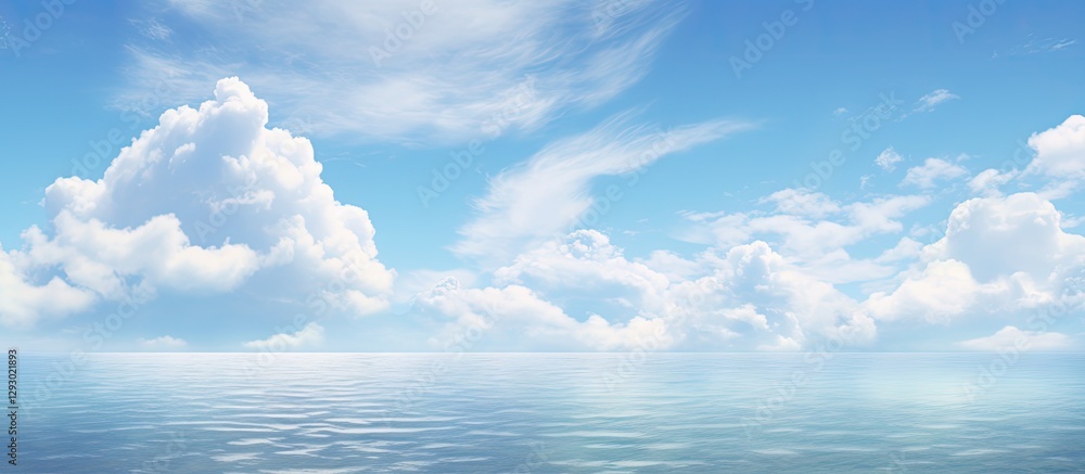Leinwandbilder serene blue sky with fluffy clouds reflected in calm turquoise ocean water creating a tranquil atmos