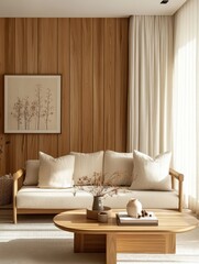 The elegant room displays a simple light colored modern design