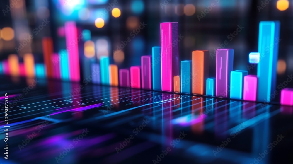 Poster a close-up of a d bar chart showing business growth and financial trends, with a dark gradient backg