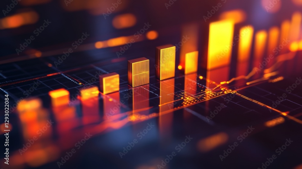 Poster a close-up of a d bar chart showing business growth and financial trends, with a dark gradient backg