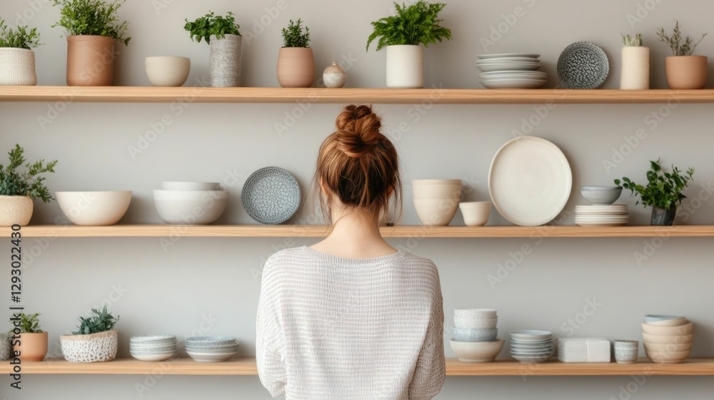 Poster browsing a minimalist home decor store a shopper explores an array of eco friendly and sustainable g