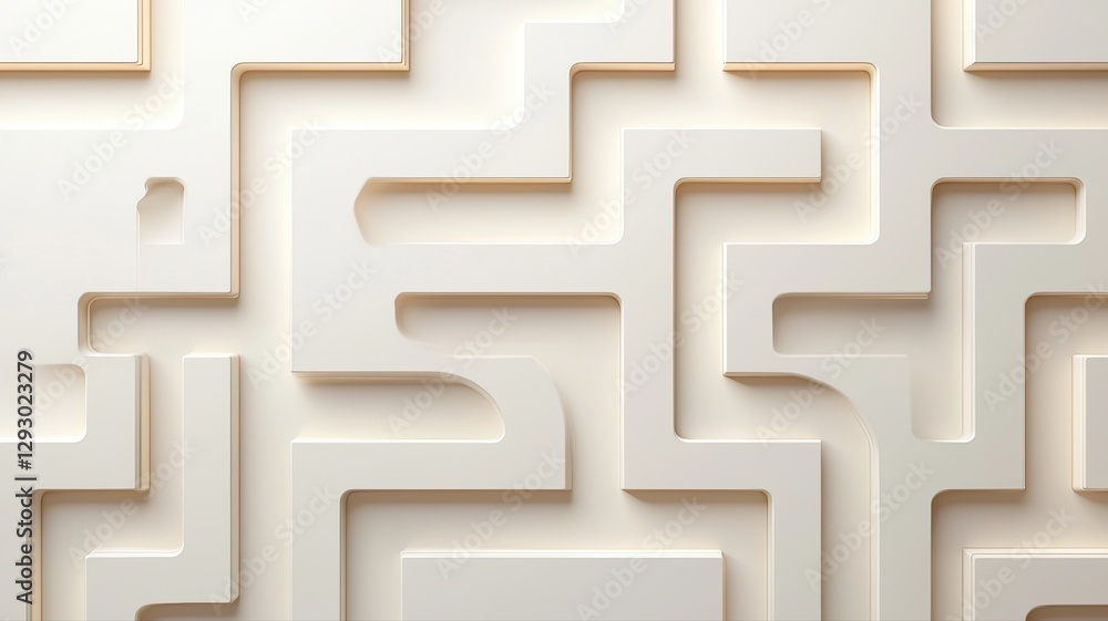 Aufkleber abstract geometric 3d maze pattern with light shadow on white textured background.