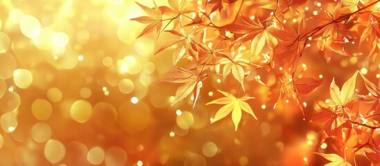 Golden autumn background featuring vibrant orange and yellow maple leaves with soft bokeh effect, creating a warm and inviting atmosphere.