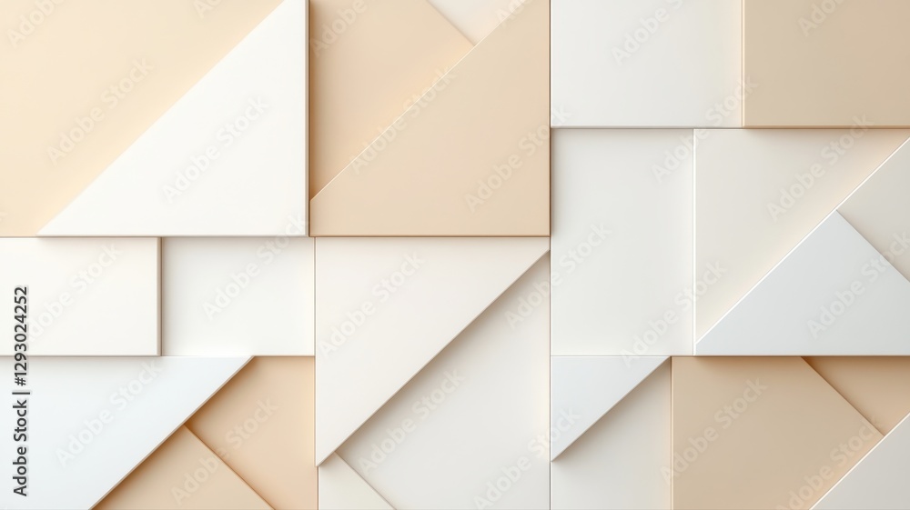 Aufkleber abstract geometric background with beige and white 3d shapes creating a modern, minimalistic composi