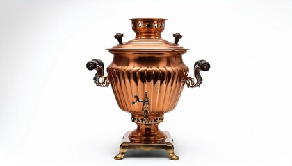  Copper samovar. A traditional item for making tea isolated on white background