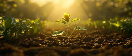 A small plant is growing in the dirt