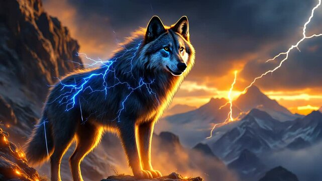 Majestic Wolf with Lightning Digital Art Wallpaper