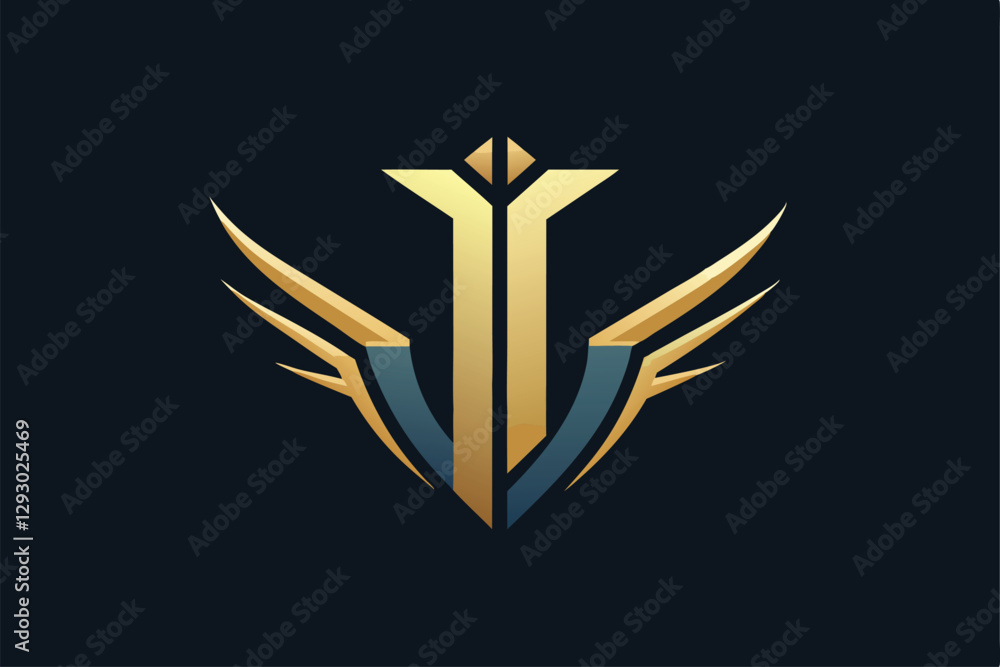 Poster a logo design process showcasing a sophisticated emblem with golden accents and sharp lines on a dar