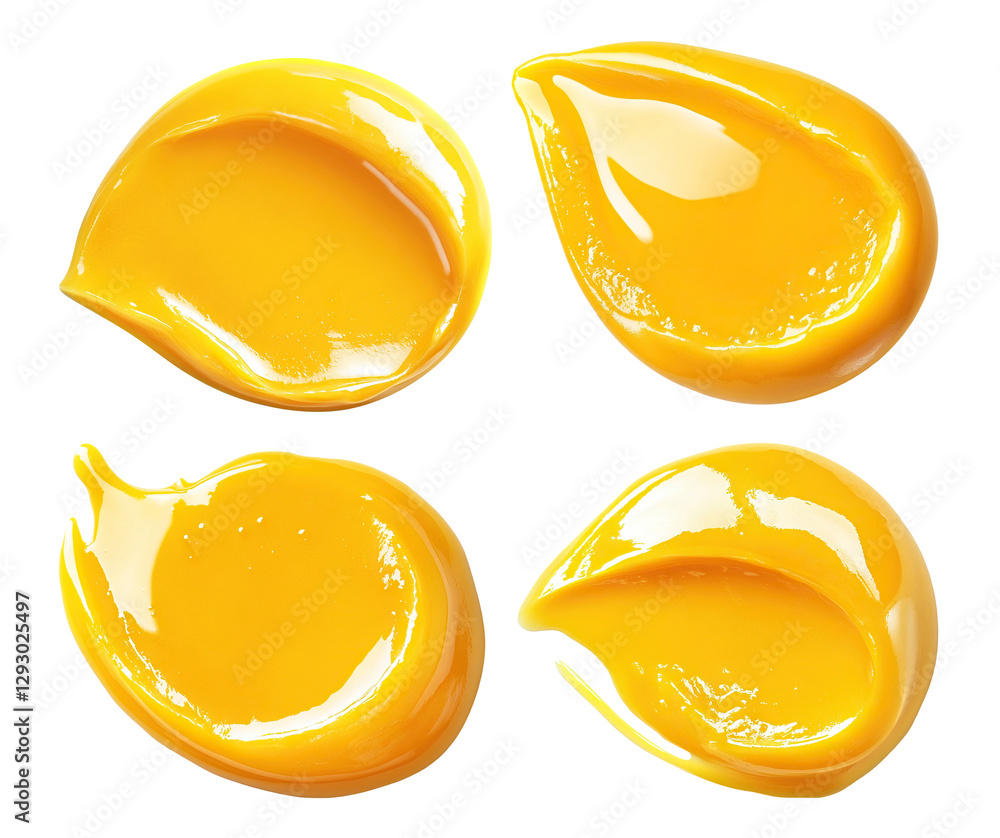 Poster set of mango puree smears, isolated on transparent cutout background