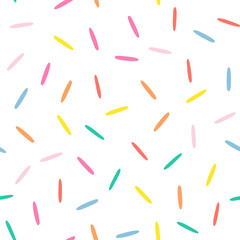 Sprinkle Pattern. Rainbow dotted lines on white background. Small dash seamless backdrop. Vector Illustration in scandinavian style.