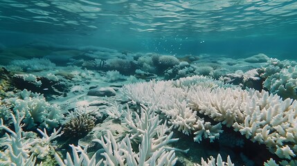 Underwater Scene with Vibrant Coral Reef in Crystal Clear Ocean Water