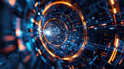Fototapeta premium Explore a stunning futuristic abstract background featuring glowing circular patterns, vibrant light trails, and a dynamic depth that enhances visual appeal.