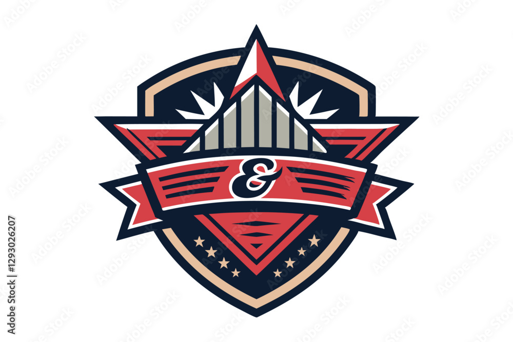 Poster a logo design showcases a modern star emblem framed within a bold shield structure using vibrant col