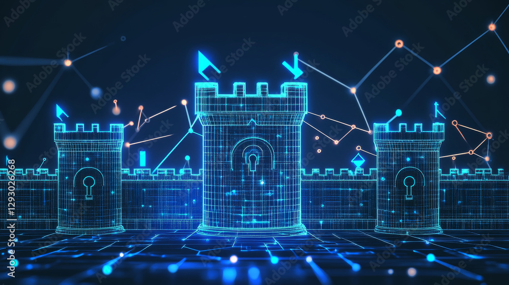 Poster digital fortress with impenetrable walls and advanced security features