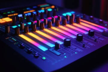 Fototapeta premium Dj mixer fader. Volume regulator on sound mixer