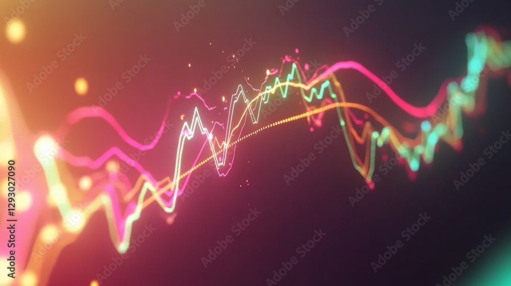 Aufkleber a digital line graph showing financial trends and market analysis, with a glowing gradient backgroun